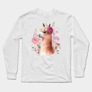 lama with flowers Long Sleeve T-Shirt